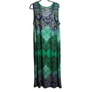 Catherines Size 16 (0X) Maxi Boho Print Sleeveless Maxi dress with Silver accent